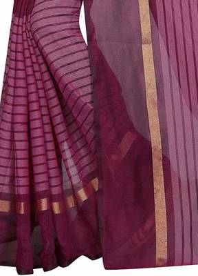 Maroon striped print cotton saree with blouse 5