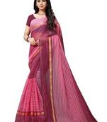 Pink striped print cotton saree with blouse