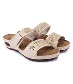 Beautiful Cream color synthetic material flats for women