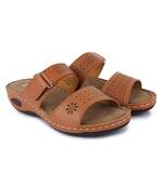 Beautiful Tan color synthetic material flats for women