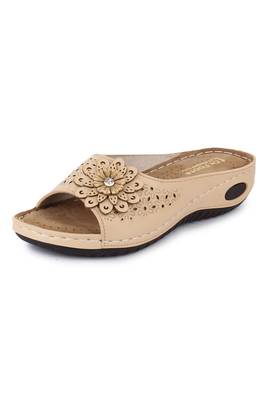 Beautiful Cream color synthetic material flats for women 4