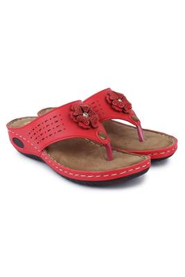 Beautiful Red color synthetic material flats for women 1