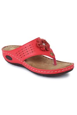 Beautiful Red color synthetic material flats for women 3