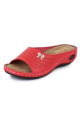 Beautiful Red color synthetic material flats for women 4