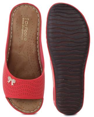 Beautiful Red color synthetic material flats for women 5