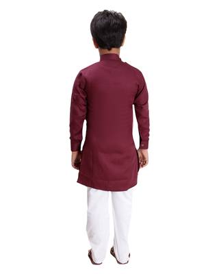 Maroon plain cotton silk boys-kurta-pyjama 5