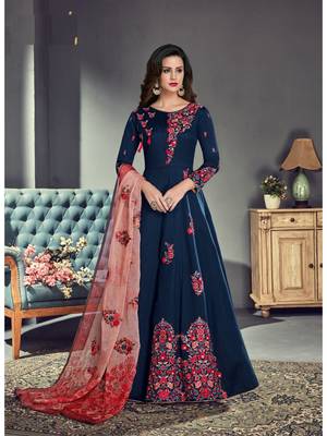 Dark blue multi resham work silk salwar 1