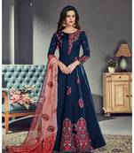 Dark blue multi resham work silk salwar