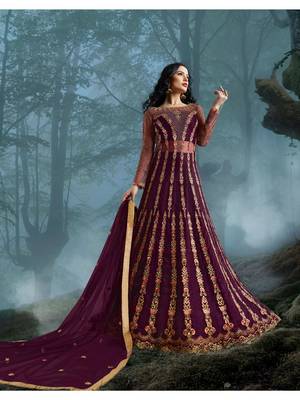 Purple multi resham work net salwar 1