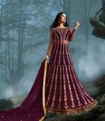 Purple multi resham work net salwar