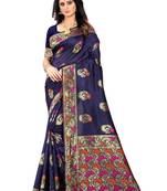 Navy Blue Woven Jacquard Saree With Blouse
