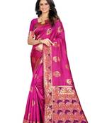 Rani Pink Woven Jacquard Saree With Blouse