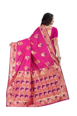 Rani Pink Woven Jacquard Saree With Blouse 3