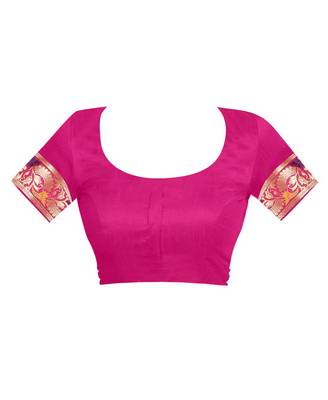Rani Pink Woven Jacquard Saree With Blouse 4