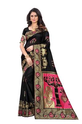 Black Woven Jacquard Saree With Blouse 1