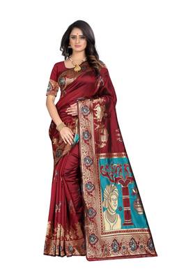 Maroon Woven Jacquard Saree With Blouse 1