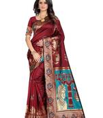 Maroon Woven Jacquard Saree With Blouse