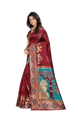 Maroon Woven Jacquard Saree With Blouse 2