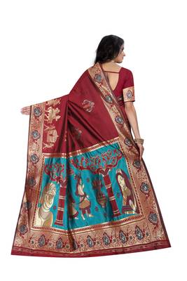 Maroon Woven Jacquard Saree With Blouse 3