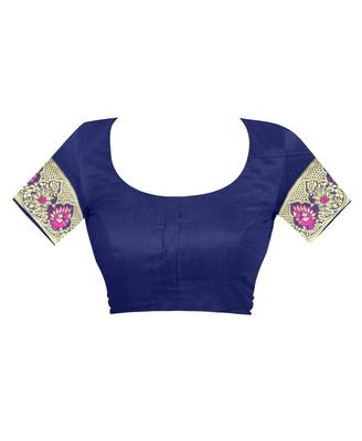 Navy Blue Woven Jacquard Saree With Blouse 4