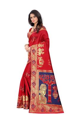 Red Woven Jacquard Saree With Blouse 2