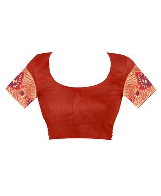 Red Woven Jacquard Saree With Blouse 4