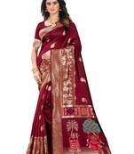 Maroon Woven Jacquard Saree With Blouse