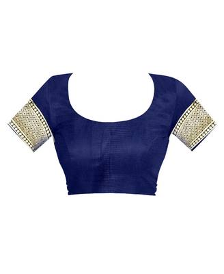 Navy Blue Woven Jacquard Saree With Blouse 4