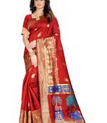 Red Woven Jacquard Saree With Blouse