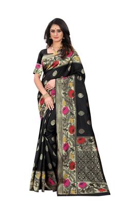 Black Woven Jacquard Saree With Blouse 1