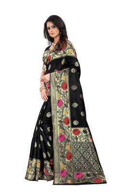 Black Woven Jacquard Saree With Blouse 2