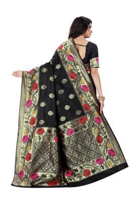 Black Woven Jacquard Saree With Blouse 3