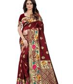 Maroon Woven Jacquard Saree With Blouse