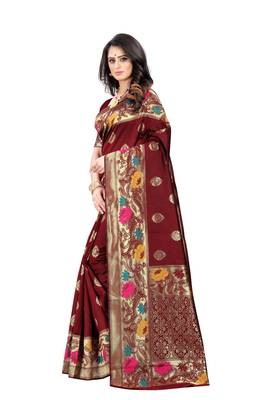 Maroon Woven Jacquard Saree With Blouse 2