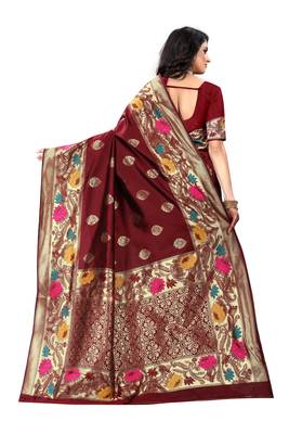 Maroon Woven Jacquard Saree With Blouse 3