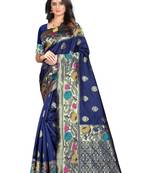 Navy Blue Woven Jacquard Saree With Blouse