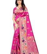 Rani Pink Woven Jacquard Saree With Blouse