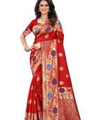 Red Woven Jacquard Saree With Blouse