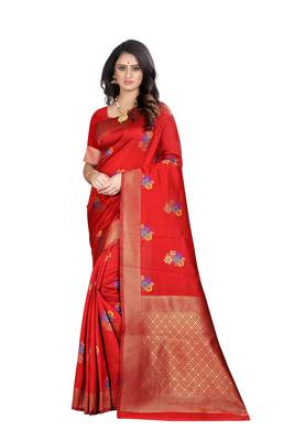 Red Woven Jacquard Saree With Blouse 1