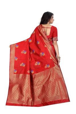 Red Woven Jacquard Saree With Blouse 2