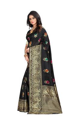 Black Woven Jacquard Saree With Blouse 2