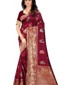 Maroon Woven Jacquard Saree With Blouse