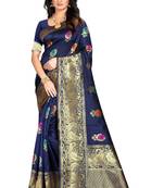 Navy Blue Woven Jacquard Saree With Blouse