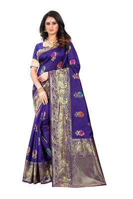 Purple Woven Jacquard Saree With Blouse 1