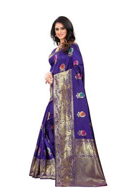 Purple Woven Jacquard Saree With Blouse 2