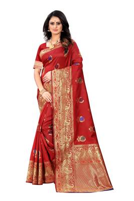 Red Woven Jacquard Saree With Blouse 1