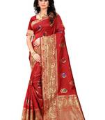 Red Woven Jacquard Saree With Blouse