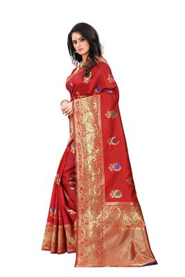Red Woven Jacquard Saree With Blouse 2