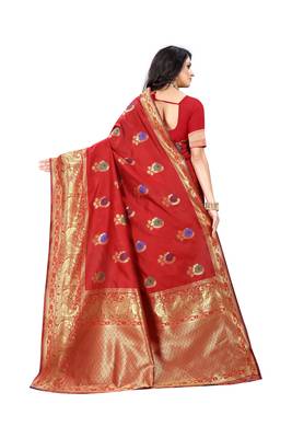 Red Woven Jacquard Saree With Blouse 3