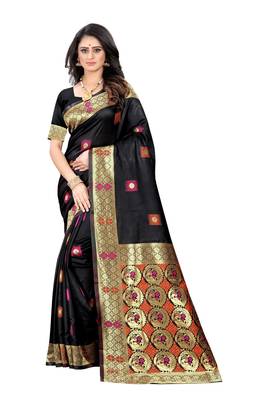 Black Woven Jacquard Saree With Blouse 1
